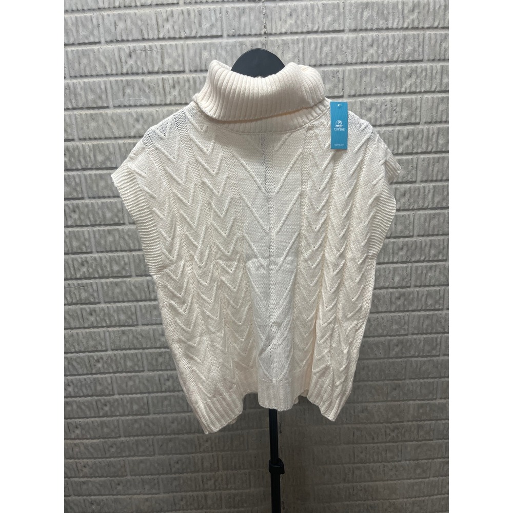 Cupshe Cream White Cable Knit Turtleneck Sweater Vest CAA06D4J001GG Large NWT